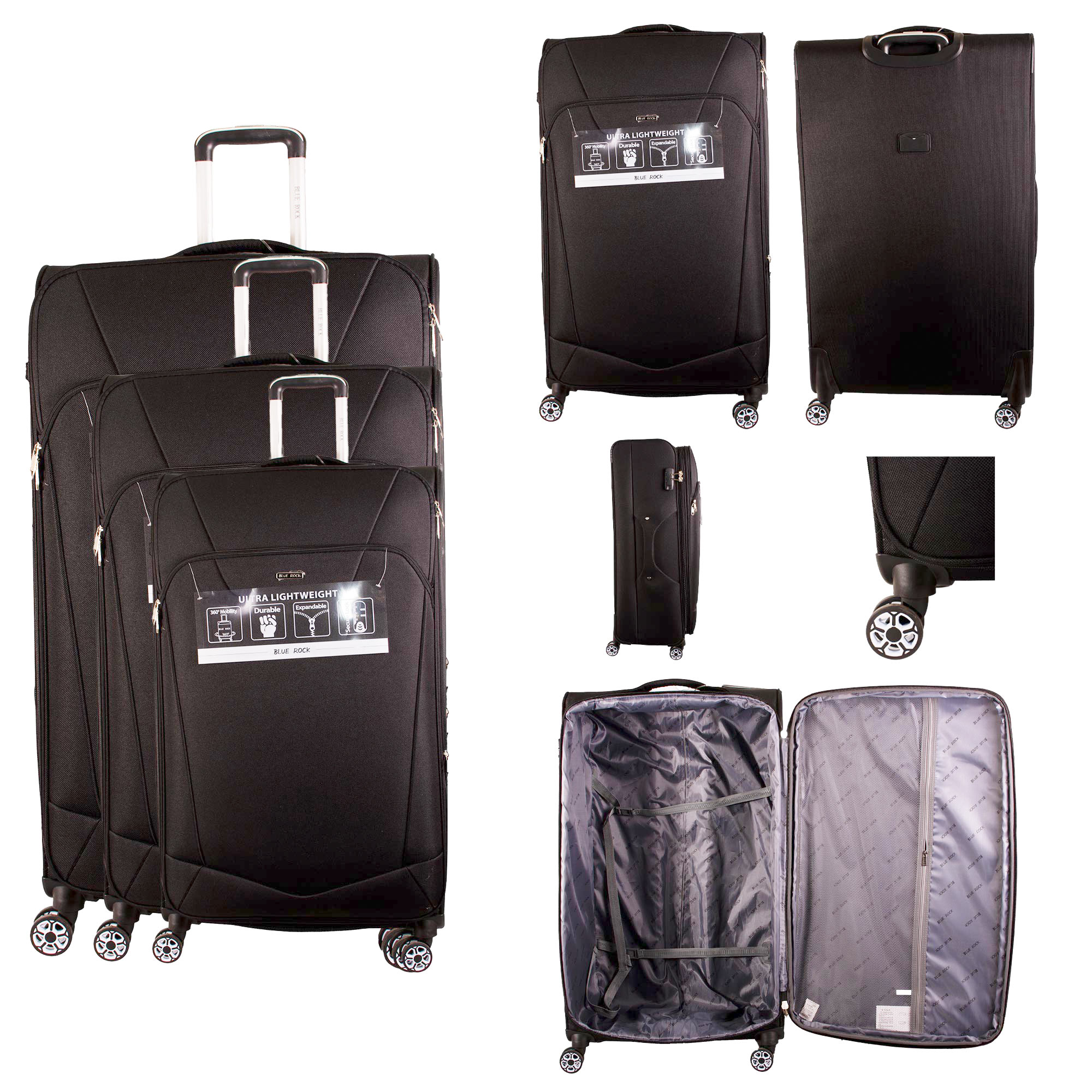 (image for) T-SC-02 BLACK SET OF 3 TRAVEL TROLLEY SUITCASES
